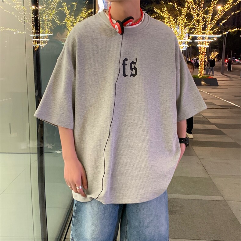 华夫格短袖t恤男夏季潮牌潮流oversize美式复古短袖T0150-P40,男装T恤,星座308B-2
