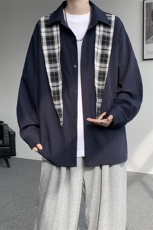 CS1156-特P38控68领巾小众设计感宽松大码衬衫男长袖衬衫外套，男装衬衫，电商A059