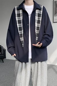 CS1156-特P38 控68 领巾小众设计感宽松大码衬衫男长袖衬衫外套图片