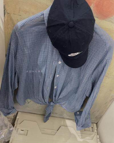 现货格子小衫打结细节面料舒适，女装，ADHERE