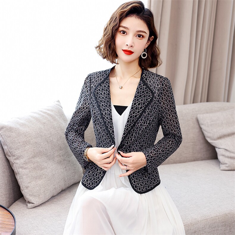 2022年新款气质夏装蕾丝小西装女士外套修身休闲百搭西服上衣图片