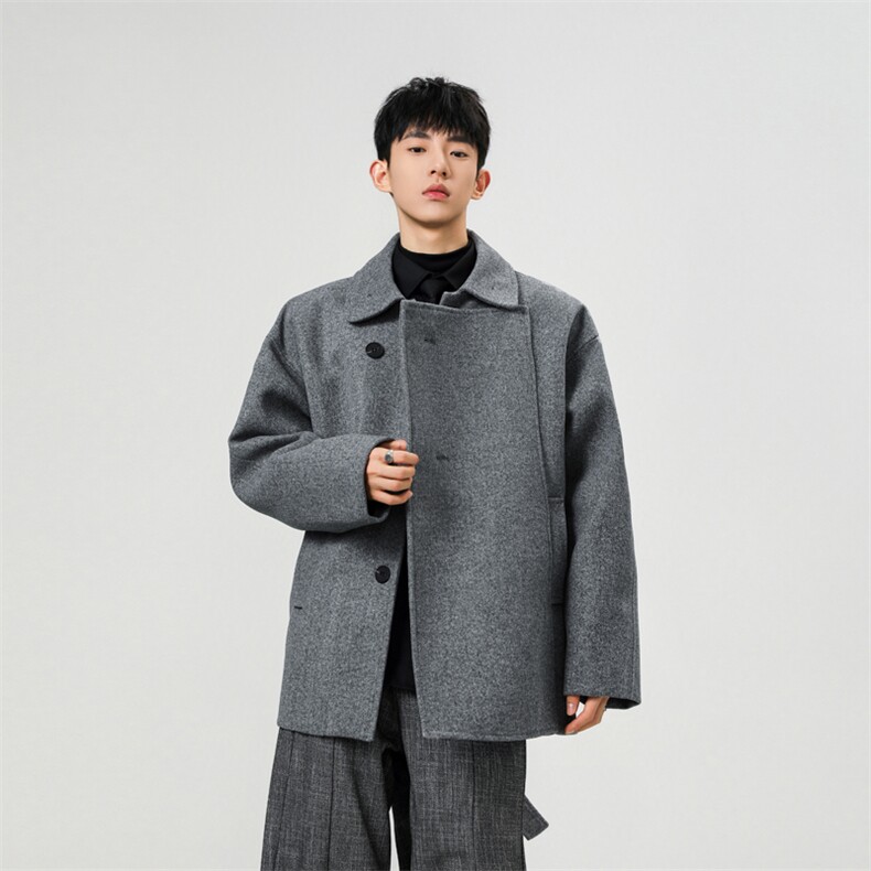 现货老钱风毛呢掐腰外套男秋冬款高级感痞帅短款呢大衣廓形FY213，男装毛呢大衣，星座903-1