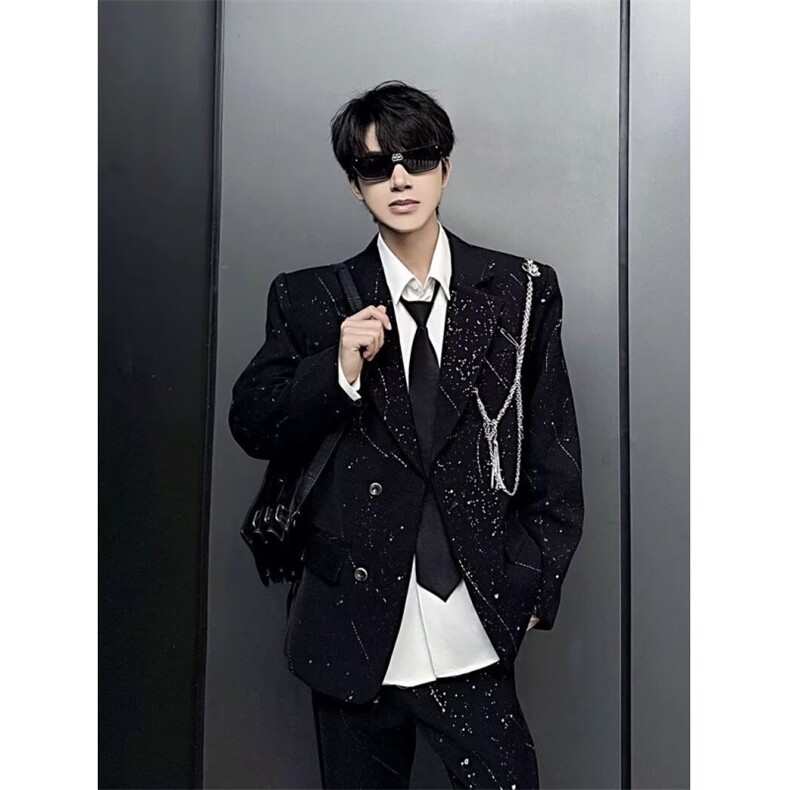 简约轻奢高级感满天星西服套装男士小众设计休闲西裤西装两件套，男装西服套装，星座601-1