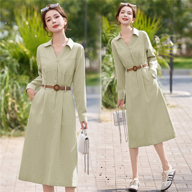 新款2026年春季气质翻领休闲连衣裙，女装连衣裙，盈茜
