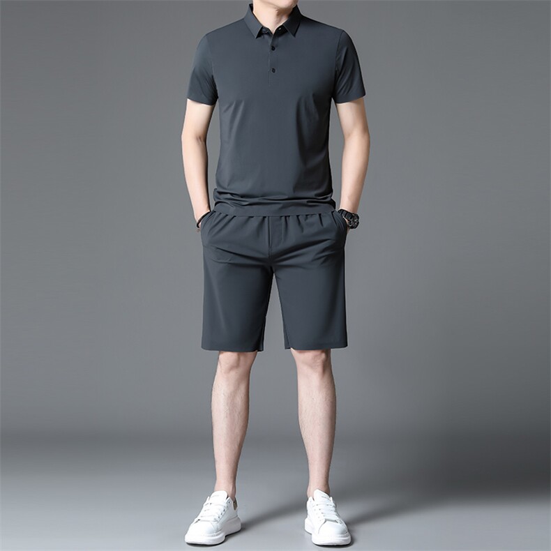恒源祥夏季高档男士短袖套装时尚无痕休闲运动冰丝两件套潮,男装T恤,电商B212（原钱塘6029）