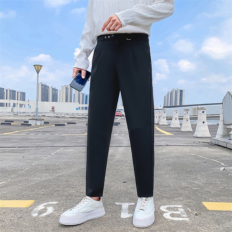 黑色2024秋装男士九分裤潮款纯色休闲裤男修身小西裤K17-P58控78，男装休闲裤，电商A108