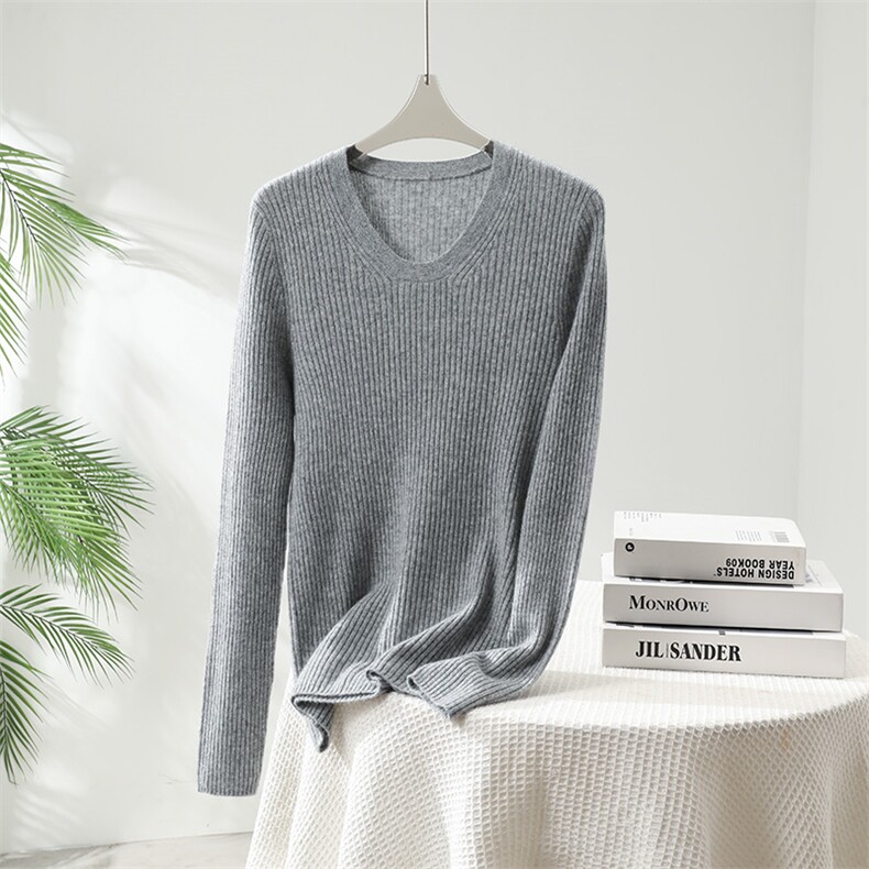 2025时尚百搭抽条U领长袖打底，女装针织衫/毛衣，贵皇羊绒四店