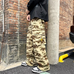 美式迷彩牛仔裤男秋冬复古hiphop直筒工装裤阔腿拖地裤潮MC35-P48图片