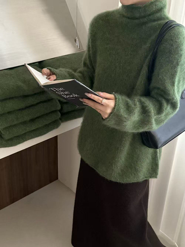 2026年秋季时尚百搭通勤简约休闲三股加厚花纱堆堆领,女装羊毛衫,美轩羊绒