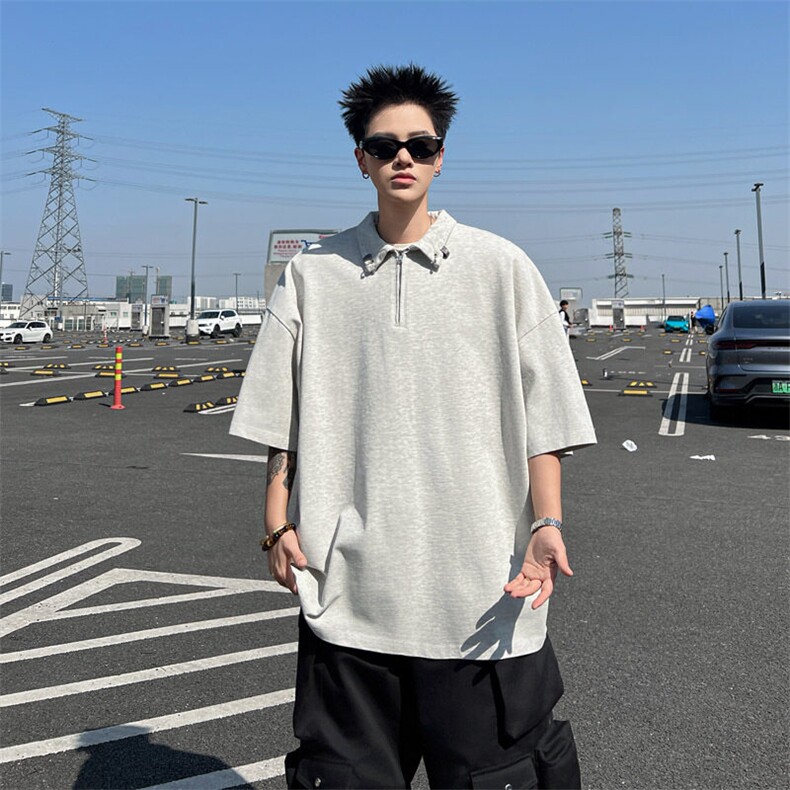 2025新款半金属扣短袖polo衫潮牌美式宽松半袖现货T1855-P42,男装Polo衫,星座512-3