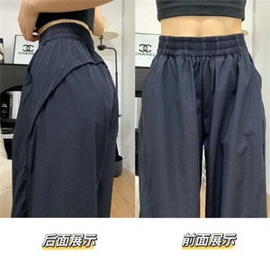 Q171/P42 藏蓝色直筒工装裤女春阔腿裤宽松垂感休闲运动裤子图片