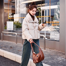 短款仿羊羔毛拼接羽绒服女2024冬季新款女装保暖外套潮！达标90绒！，女装羽绒服，慧尚依恋