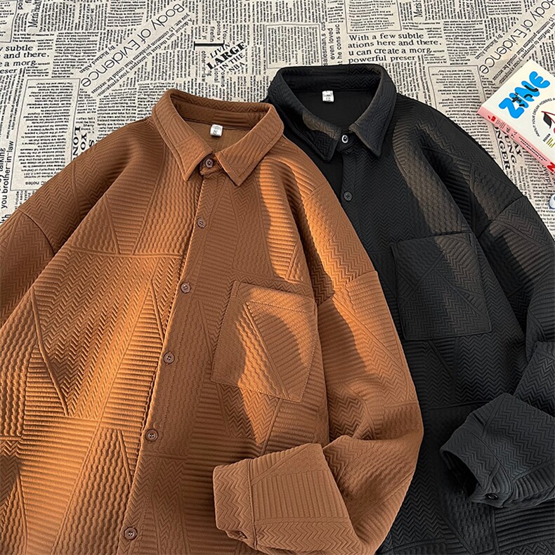 衬衫男秋季新款港风大码宽松提花长袖衬衣CS023-P45(现货），男装衬衫，星座214-3