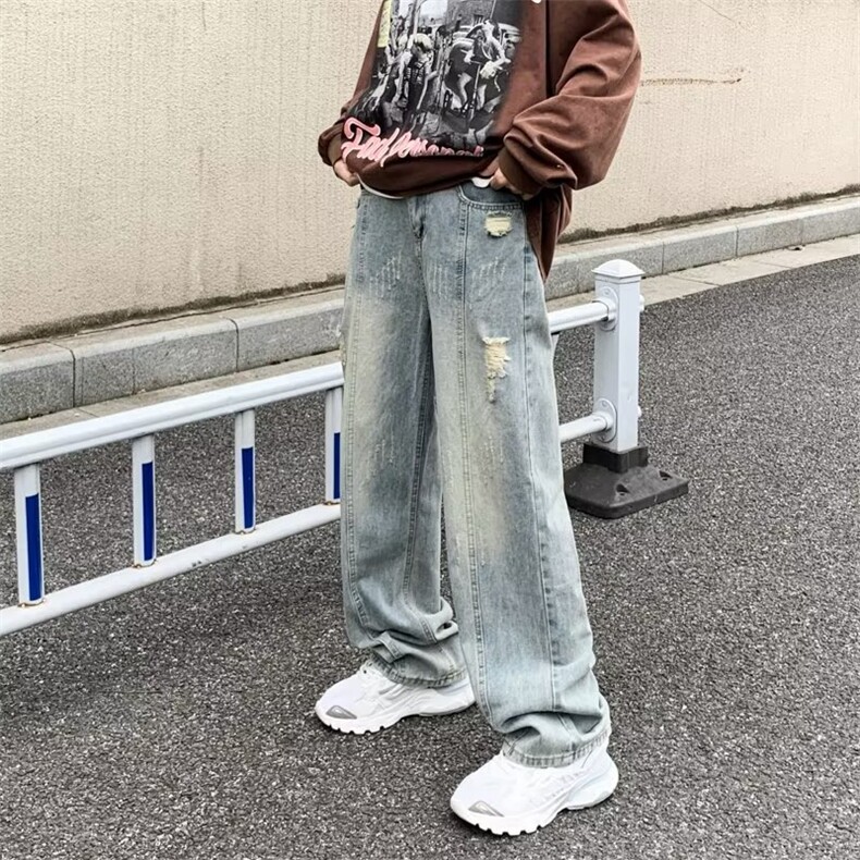 美式破洞牛仔裤男韩版潮流高街帅2024秋冬新款ins长裤K1071-P45,男装牛仔裤,星座1109-3