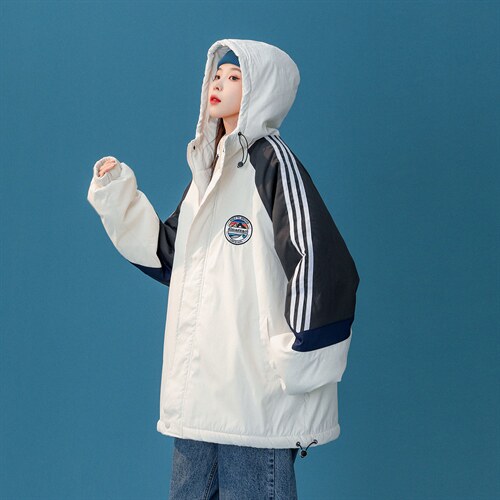 中性韩版校园拼色加厚连帽棉衣棉服 216-2-BK50-P128控158藏青图片
