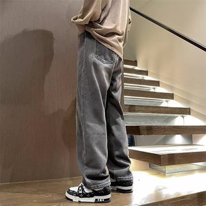 复古牛仔裤男直筒宽松秋冬加厚阔腿美式高街裤子RN252-p40 加绒50图片