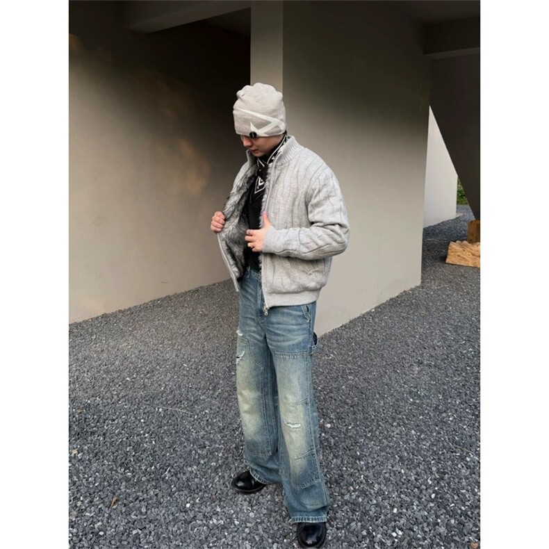 网图荆刺绞花立领加绒毛衣男秋冬座山雕针织衫外套MY1467-特P123,男装针织衫/毛衣,星座1007（原301D）