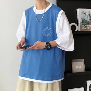 夏季潮牌男士短袖假两件t恤男潮流上衣服情侣半袖体恤衫T586P25图片
