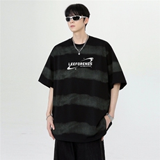 慵懒感条纹百搭休闲街头时尚渐变做旧圆领夏季短袖T恤T113-P28，男装T恤，电商C307