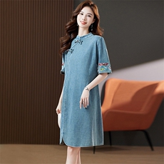 2024年夏季新款时尚潮流绣花民族风韩版牛仔连衣裙，女装连衣裙，浙宝2-166