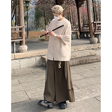 新款中山装夏季亚麻短袖男新中式风汉服衬衫唐装T恤C45388-P45，男装T恤，星座1008-2