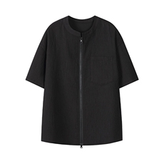 休闲风落肩袖短袖T恤男女宽松圆领拉链肌理感上衣DC2278-特价P35，男装T恤，电商A007