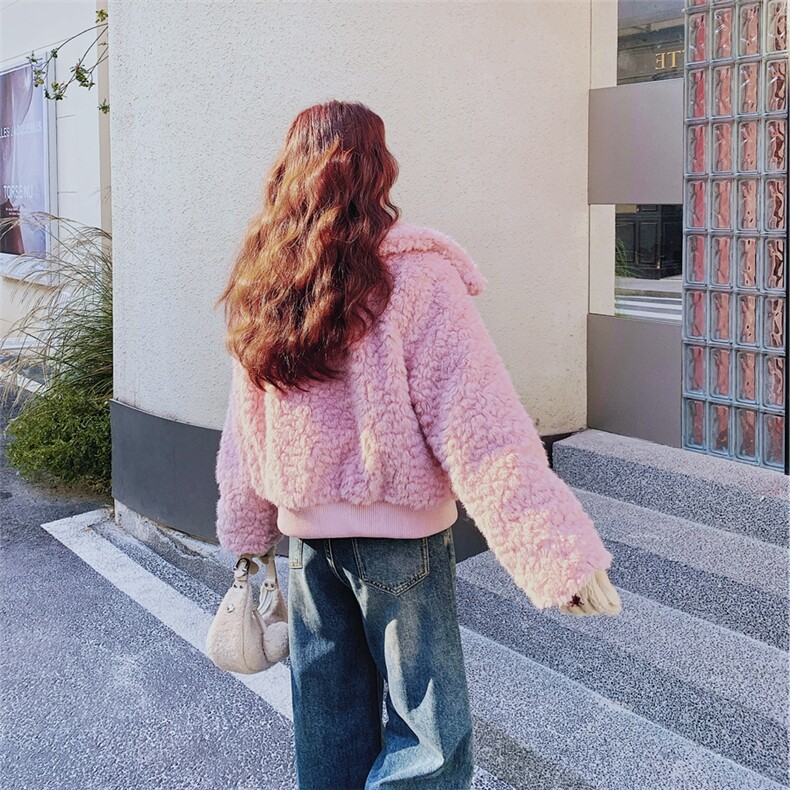 【大货已出】粉色夹棉羊羔毛外套2C137-8280-P195-K298,女装棉衣/棉服,2C137