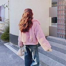 【大货已出】粉色夹棉羊羔毛外套2C137-8280-P195-K298，女装棉衣/棉服，2C137