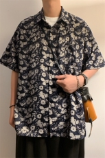 黑花短袖衬衫上衣男夏季垂坠感休闲外搭衬衣DX101-特P30限价48，男装衬衫，电商A178