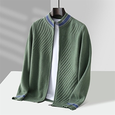 2025年秋季新款百搭长袖半高领七针斜道开衫，男装羊毛衫，江杉羊绒
