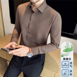 秋冬加厚莱赛尔面料无痕长袖衬衣高档实用四合扣衬衫灰色CS55-P78图片