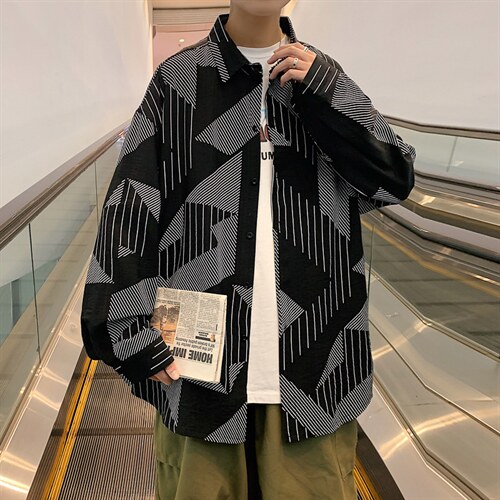 早秋宽松休闲印花衬衫男潮流/A338-1KD12P40，男装衬衫，电商D325