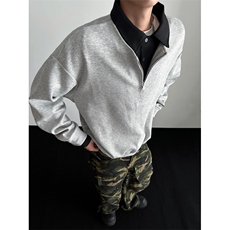 WY810-尺码M-3XL-P50-撞色衬衫领假两件cleanfit套头半拉链卫衣，男装衬衫，星座1811B