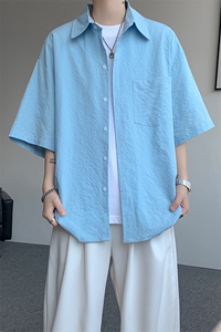 8XL-M泡泡纱盐缩肌理短袖衬衫男夏季冰丝外套防晒衬衣DC28011P36图片