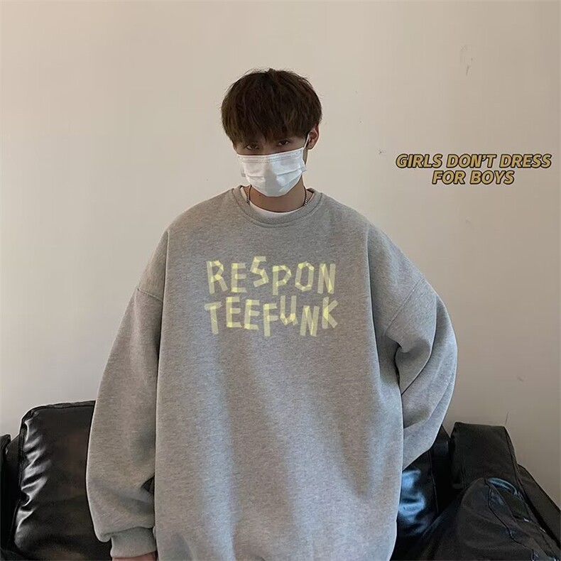 350g潮牌圆领宽松情侣长袖打底衫上衣服束口T恤卫衣Y37-P38网图,男装T恤,电商B245