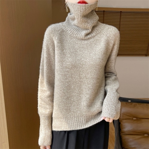 宽松慵懒亮片羊毛衫加厚高领毛衣女韩版秋冬内搭羊绒打底针织衫图片