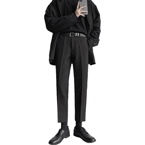 秋季男士西裤冰丝休闲薄款修身小脚九分西装黑色长裤子YD221图片