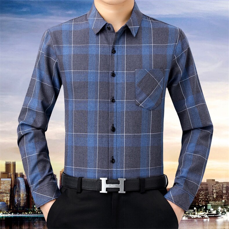 2021秋季新款格子衬衫中年男士长袖潮流休闲时尚衬衣男HB8925-P70,男装衬衫,电商B212（原钱塘6029）