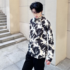 （自家图）高级水墨画长袖衬衫男休闲痞帅衬衣2019-P38，男装衬衫，星座910-5