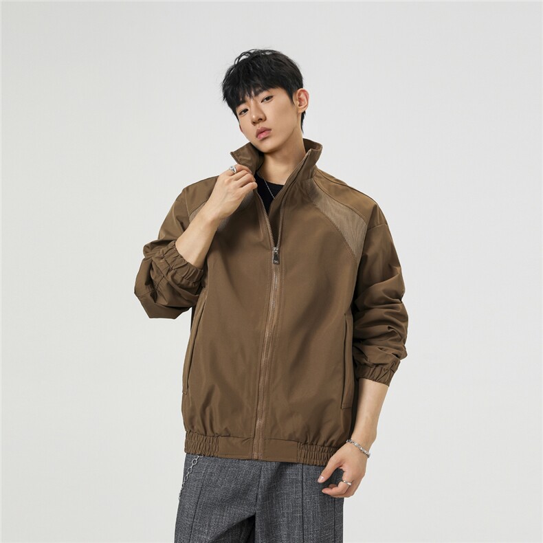 美式罗纹拼接袖子褶皱大码M-5XL教练夹克男JK78056P69控105,男装夹克,星座227-7