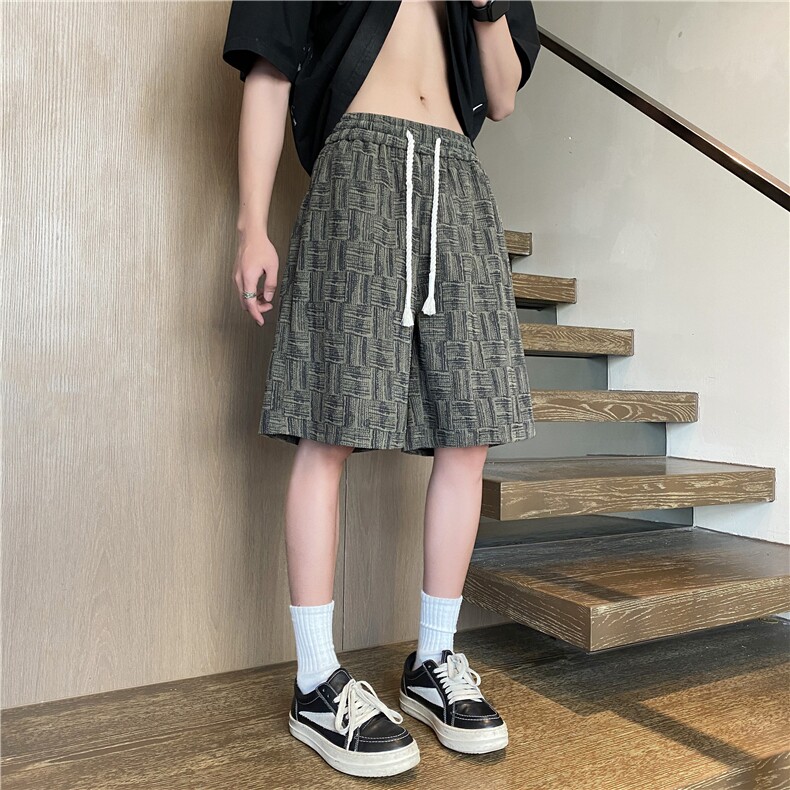 抖音品质新款潮流格纹灯芯绒宽松五分裤B315-K25780-特p25控48,男装休闲裤,电商B315