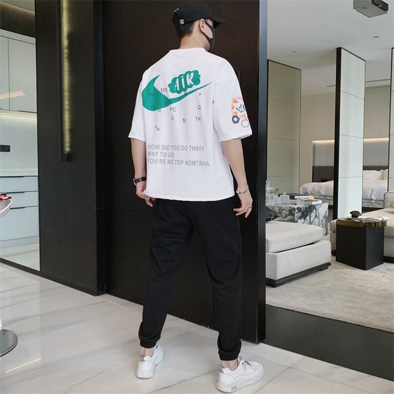 22新款夏季潮流时尚T恤男装青少年宽松休闲圆领套装F309P68,男装休闲套装,电商A086