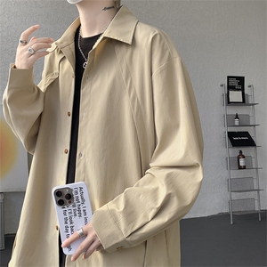 CS1159-特P33 控58 秋季潮流大码拼接高级感痞帅衬衫宽松外套男图片