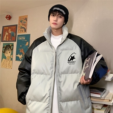 港风23冬季时尚百搭宽松字母印花PU皮棉服外套MY65201P125控168，男装棉衣，电商A268A
