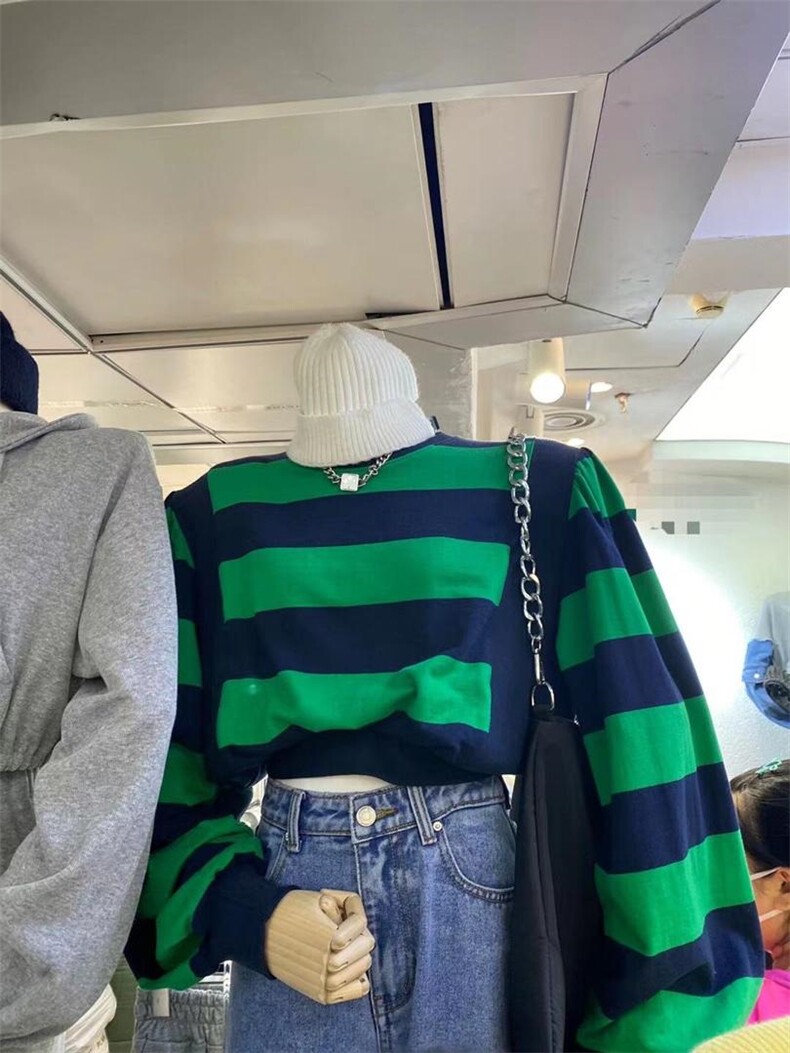 秋冬款条纹撞色卫衣，均码，女装卫衣/绒衫，ottfree
