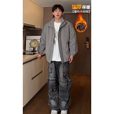 痞帅宽松立领加厚羊羔绒外套男秋冬新款休闲棉衣-A1440TP90控145，男装夹克，电商B241