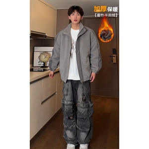 痞帅宽松立领加厚羊羔绒外套男秋冬新款休闲棉衣-A1440TP90控145图片