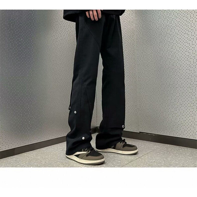 卡其色解构工装裤子男高街vibe秋季伐木直筒潮牌美式机能休闲长裤,男装工装外套,星座715-7