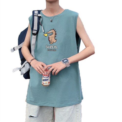 ！港风2023夏季无袖背心男加肥加大码宽松短袖T恤男BX230-P20，男装背心/马甲，电商B371