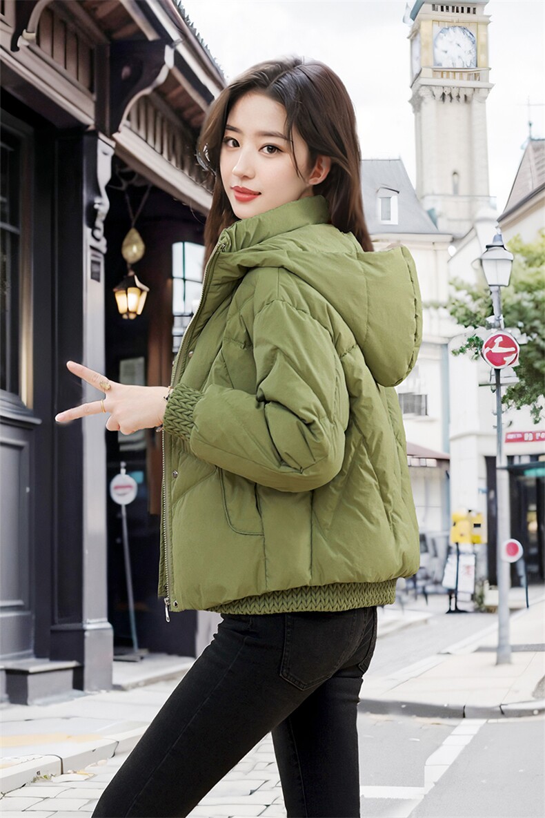 时尚连帽保暖羽绒服女2025新款冬季减龄宽松小个子短款白鸭绒外套,女装羽绒服,婷思杰（原婷想服饰）